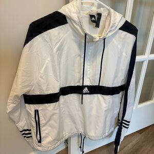 Adidas White and Black Windbreaker Jacket